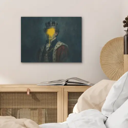 Koning - Portret - Druipende gele verf PET vilt klein -sfeer3