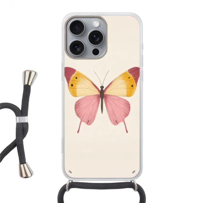 Vlinder - Illustratie - Roze Hoesje iPhone 16 Pro Max met koord klein -3d