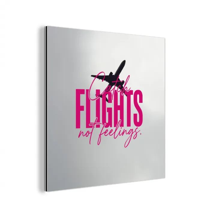 Catch flights not feelings - Vliegtuig - Roze aluminium wit klein -3d