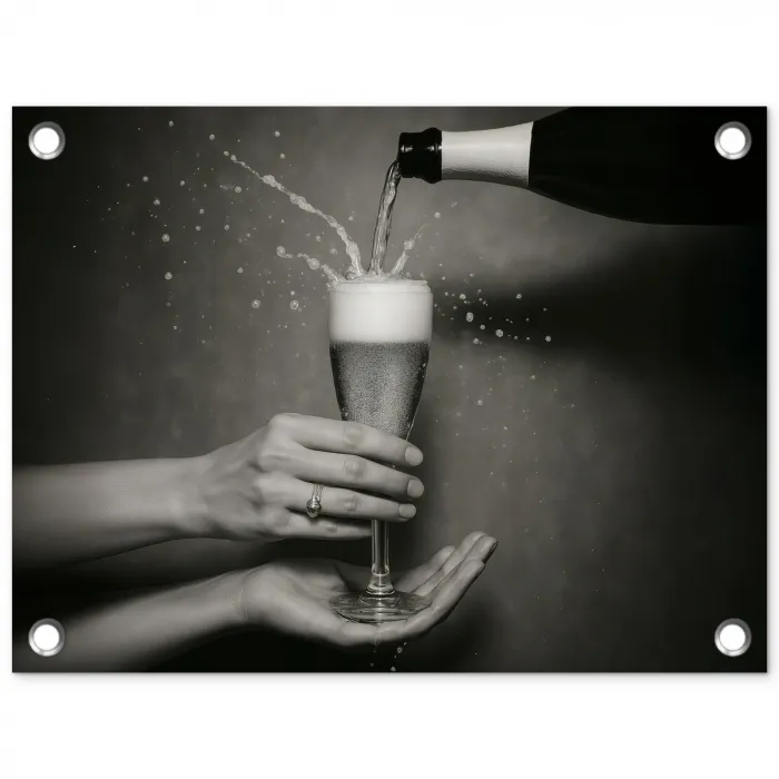Champagnefles - Glas - Minimalistisch - Spetters tuinposter los doek klein -3d