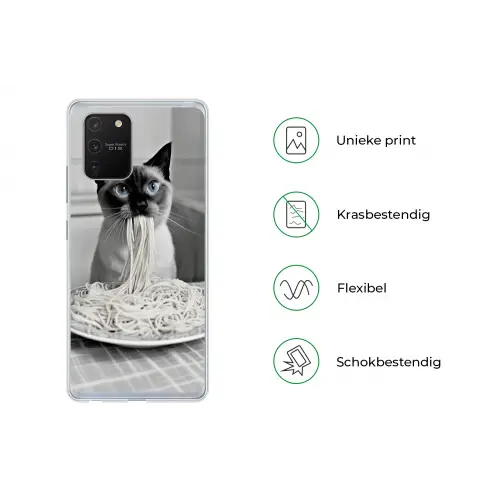 Kat - Siamees - Zwart Wit - Schattig - Dieren Telefoonhoesje Samsung Galaxy S10 Lite klein -specsS10Lite