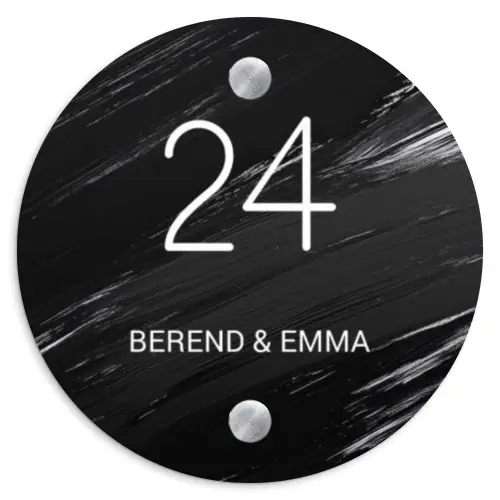 Zwart verftextuur - Klassiek Naambord Rond klein -3d