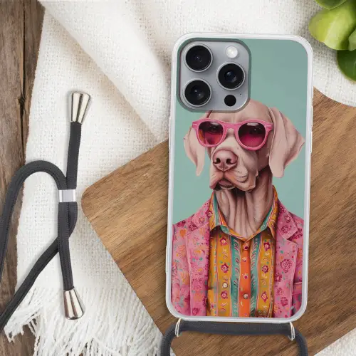 Hond - Overhemd - Bloemen - Bril Hoesje iPhone 16 Pro Max met koord klein -sfeer4