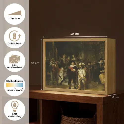 De Nachtwacht - Kunst - Oude meesters - Rembrandt Light Box met batterij (Wandlamp) middel -USP_websiteoverzichtNL