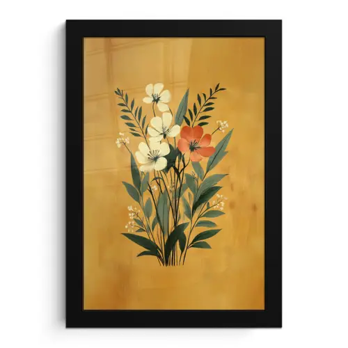 Bladeren - Boeket - Bloemen - Geel fotolijst zwart zonder passe partout klein -3d
