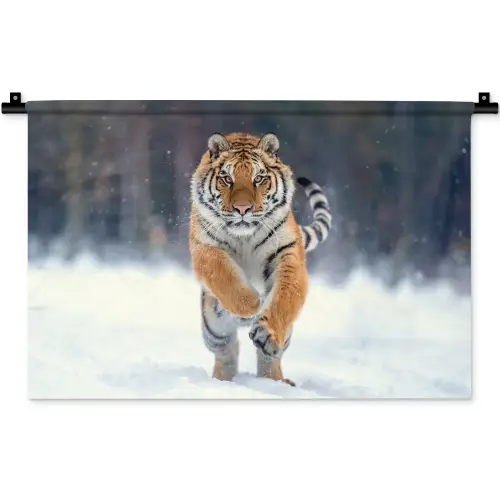 Tijger - Landschap - Sneeuw - Winter - Dieren Wandkleed katoen klein -zz3d