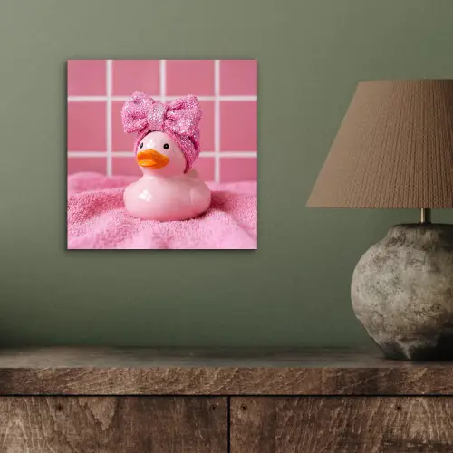 Badeend -Strik - Roze aluminium wit klein -sfeer2