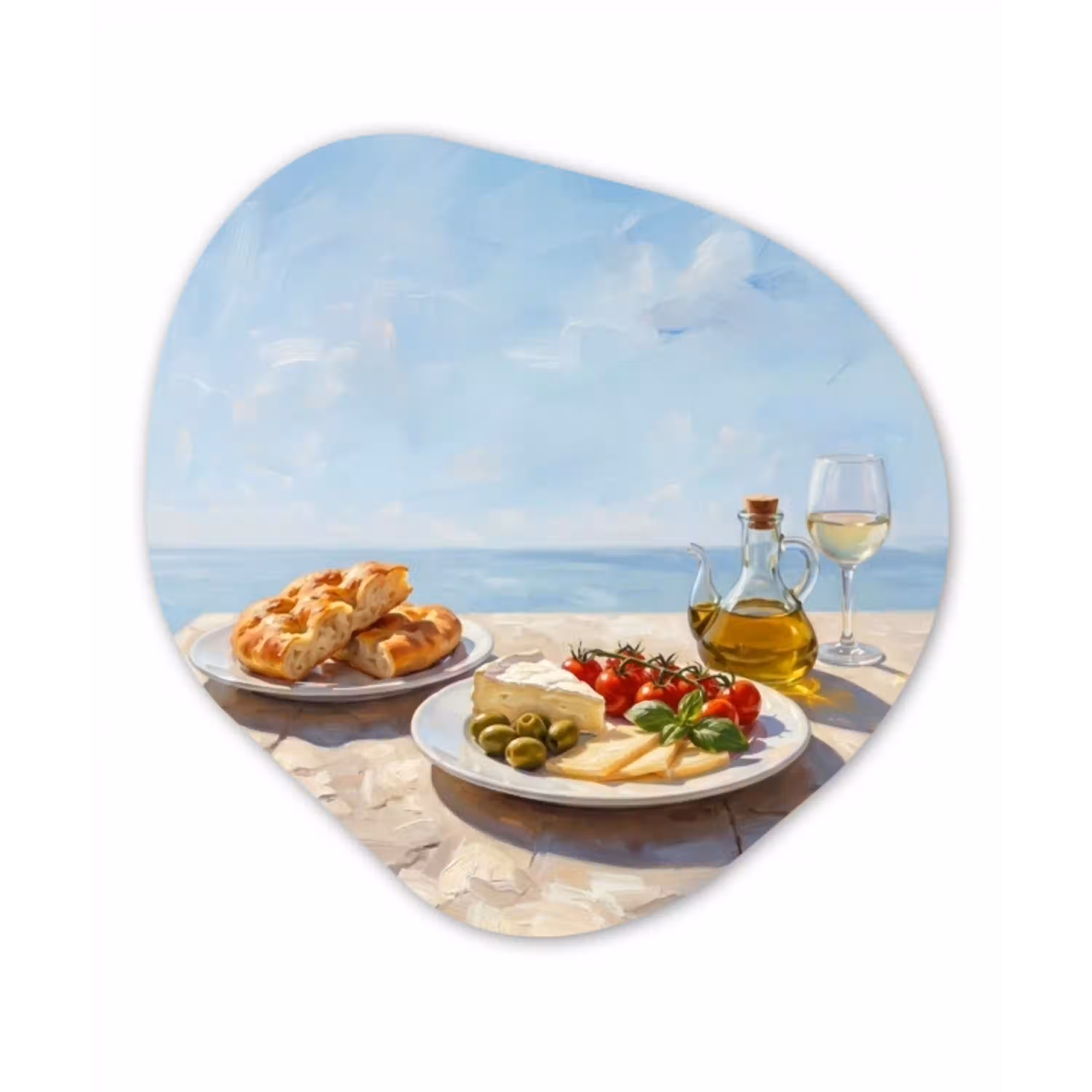 Eten - Middellandse Zee - Natuur - Geschilderd Wandcirkel Organisch Aluminium middel -3d