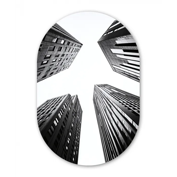 Gebouwen - Lucht - Zwart Wandcirkel Ovaal Forex klein -3d