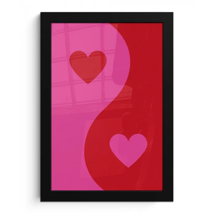 Minimalistisch - Rood - Roze - Hartjes fotolijst zwart zonder passe partout klein -3d
