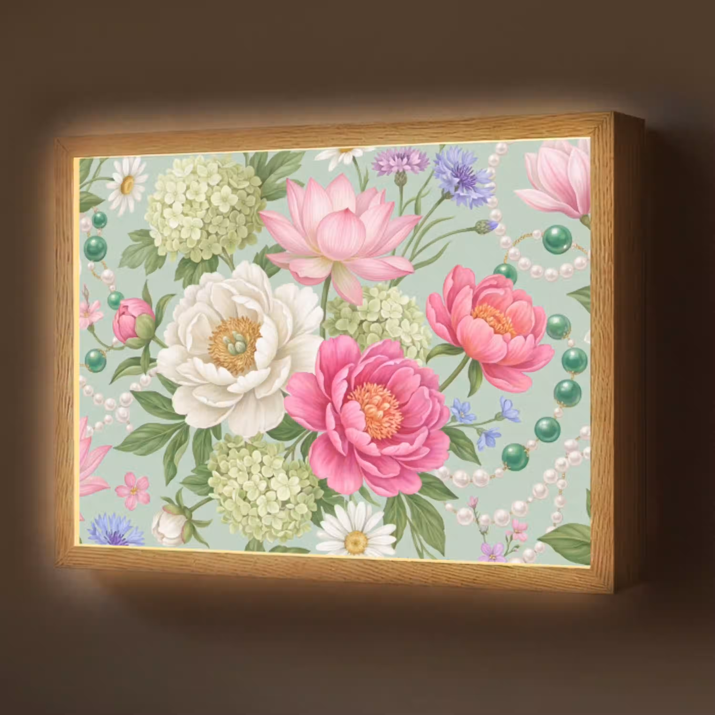 Bloemen - Patroon - Botanisch - Groen Light Box met batterij (Wandlamp) middel -z3d_website