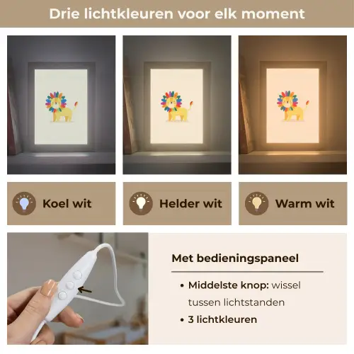 Leeuw - Kleurrijke manen - Beige Light Box met kabel klein -USP_lichtkleurNL