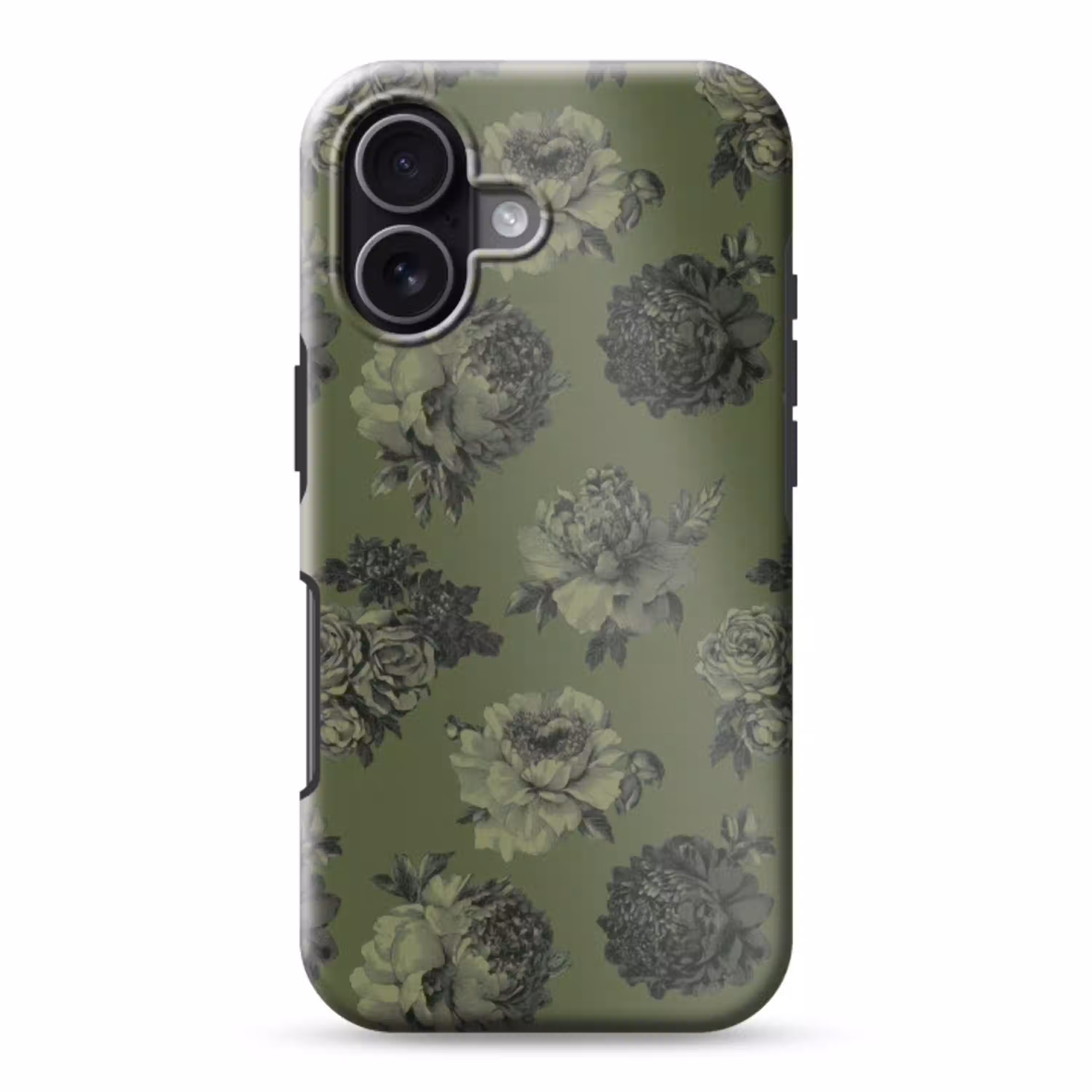 Klassiek - botanisch - olijfgroen - bloemen Toughcase MagSafe Apple iPhone 17 klein 1017 -3d