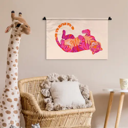 Tijger - Roze - Oranje Wandkleed katoen klein -wsfeer5_kind
