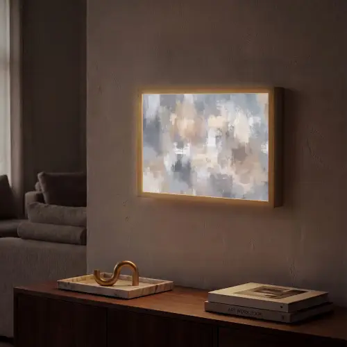 Penseelstreken - Schilderij - Beige Light Box met batterij (Wandlamp) middel -sfeer1