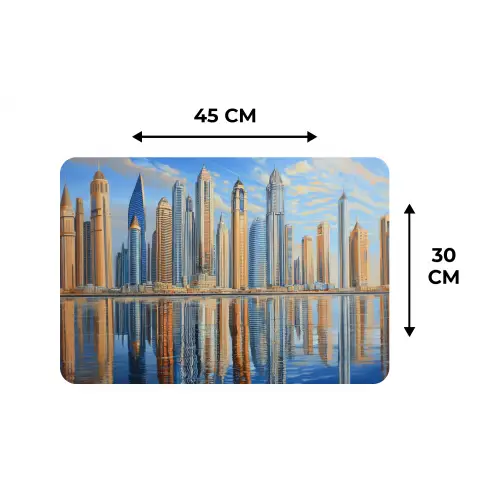 Skyline - Wolkenkrabbers - Water - Blauw Placemat vinyl groot -specs