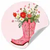 Cowboylaarzen - Roze - Boeket - Bloemen Wandcirkel behangsticker klein -3d