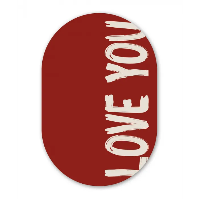 Schuin - Loveyou - Rood Wandcirkel Ovaal Glas middel -3d