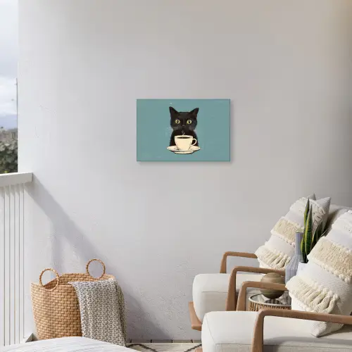 Kat - Zwart - Koffie - Minimalistisch Tuinposter op houten frame 2 cm dik klein -sfeer1