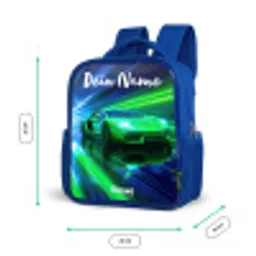Sportauto - Groen - Snelheidslijnen - Neon Kinderrugzak - Blauw middel -productfoto_formaten