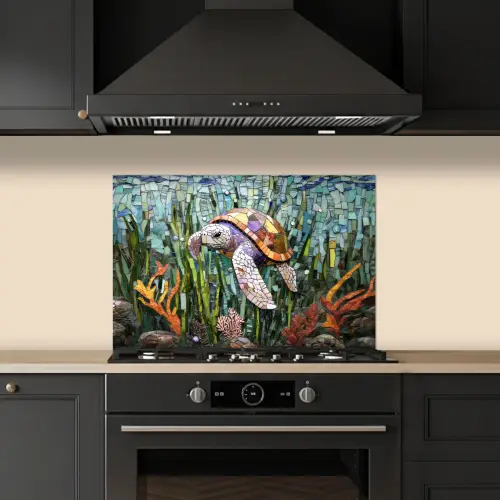 Schildpad - Zeewier - Mozaïek keuken achterwand spatscherm klein -sfeer1