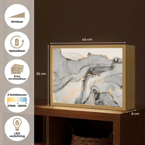 Marmer - Goud - Grijs Light Box met batterij (Wandlamp) middel -USP_websiteoverzichtNL