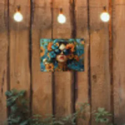 Vrouw - Bloemen - Oranje - Blauw - Modern tuinposter los doek klein -sfeer1