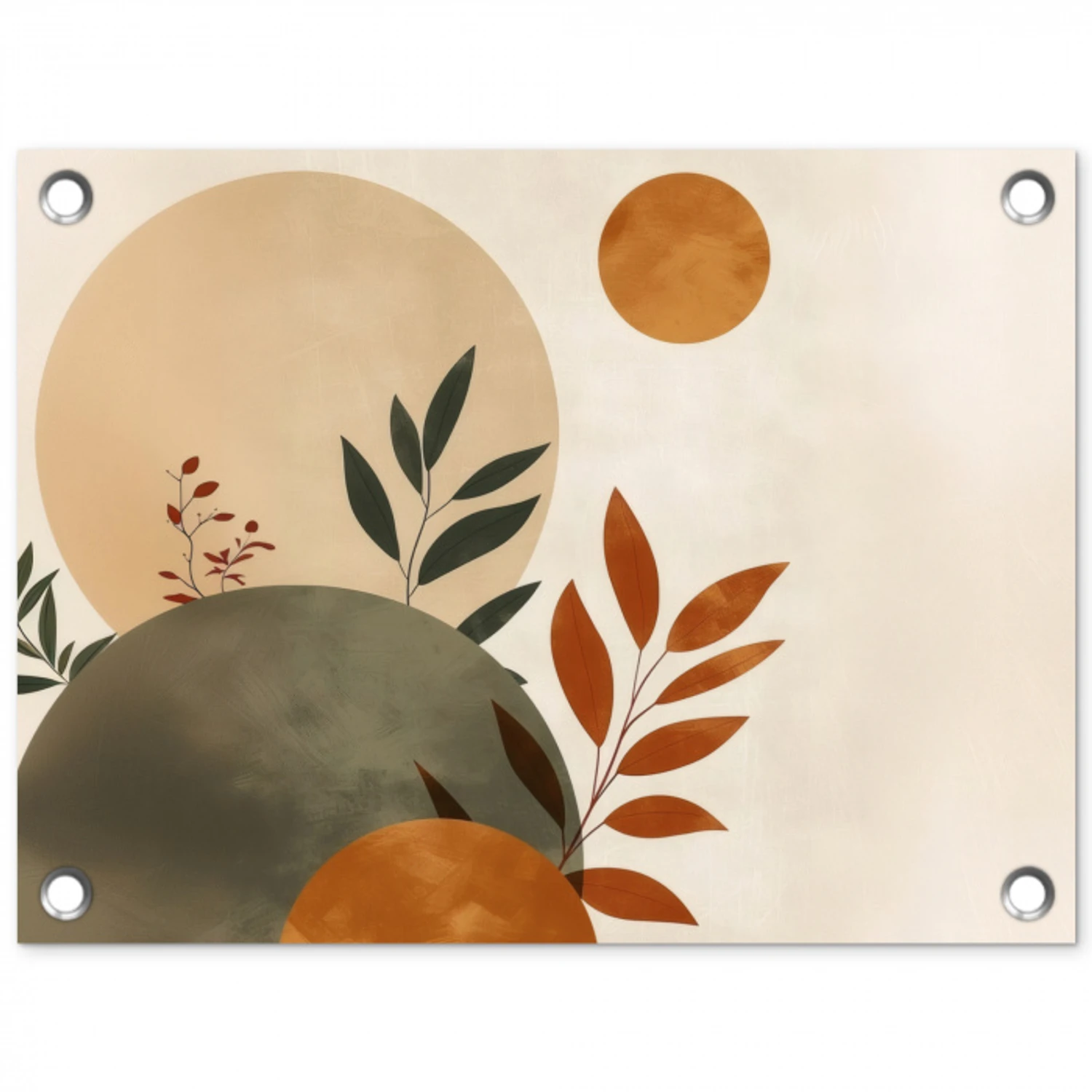 Vormen - Rond - Bladeren - Beige tuinposter los doek klein -3d