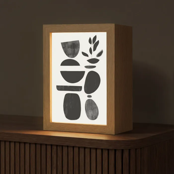 Japandi - Zwart - Abstract Light Box met kabel (Tafellamp) klein -z3d_website