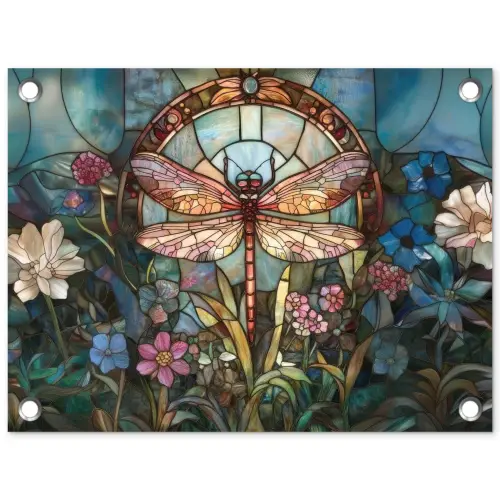 Libelle - Mozaïek - Bloemen - Kleurrijk tuinposter los doek klein -3d