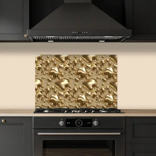 Druppels - Organisch - Goud keuken achterwand spatscherm klein 900 -sfeer1