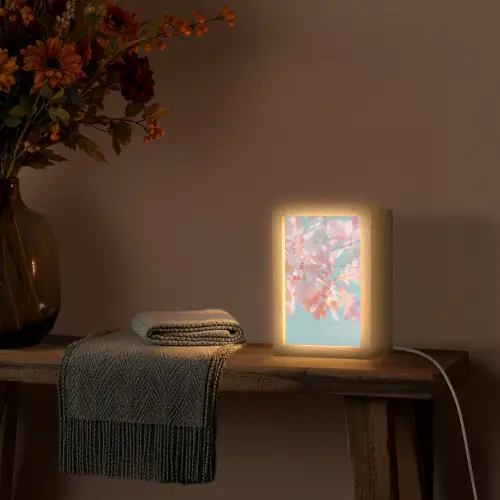 Eikenbladeren - Takken - Roze Light Box met kabel (Tafellamp) klein -sfeer4