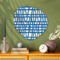 Ruitpatroon - Blauw - Crème Wandcirkel Organisch Aluminium middel 851 -sfeer2