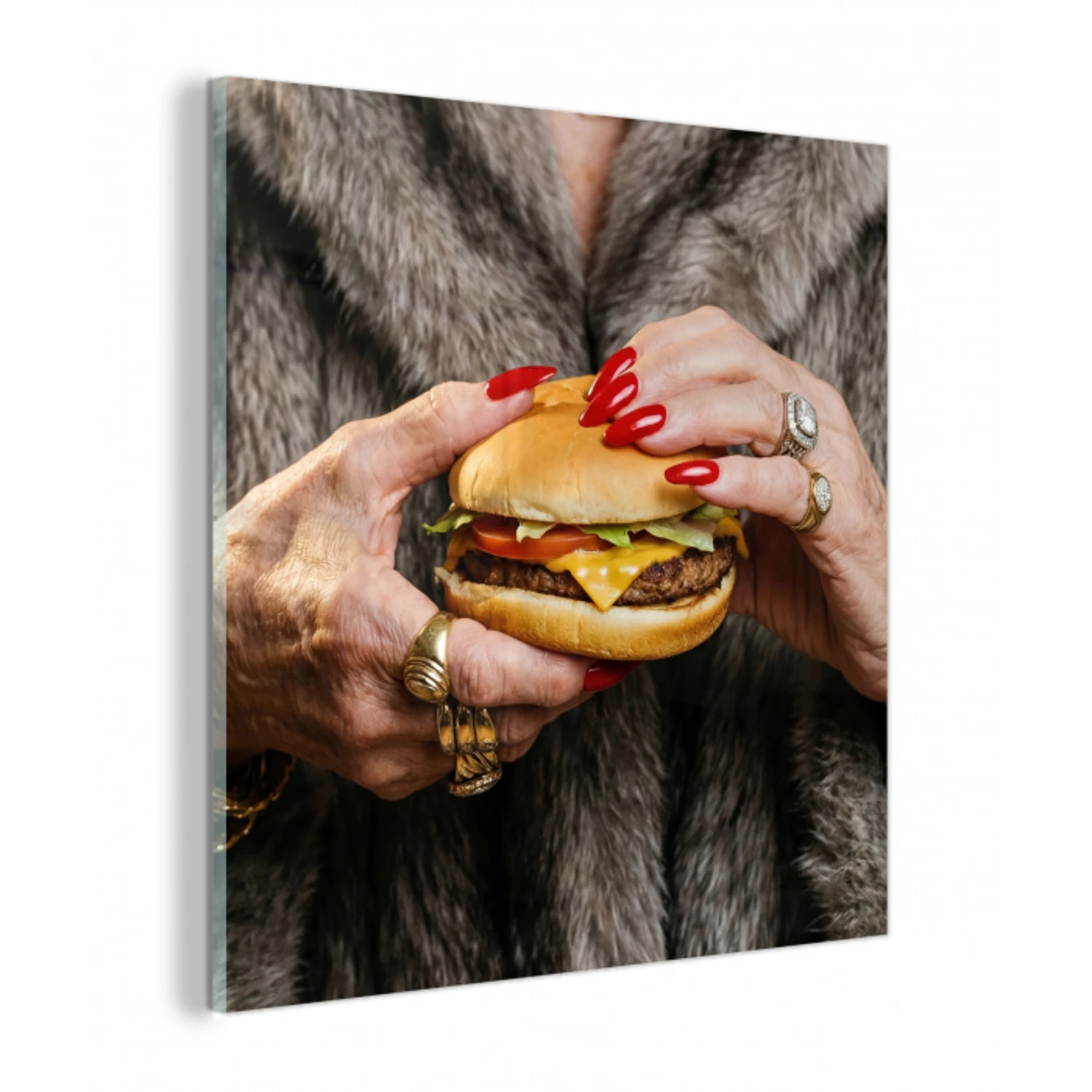 Vrouw - Hamburger - Bontjas plexiglas 5mm klein -z3d