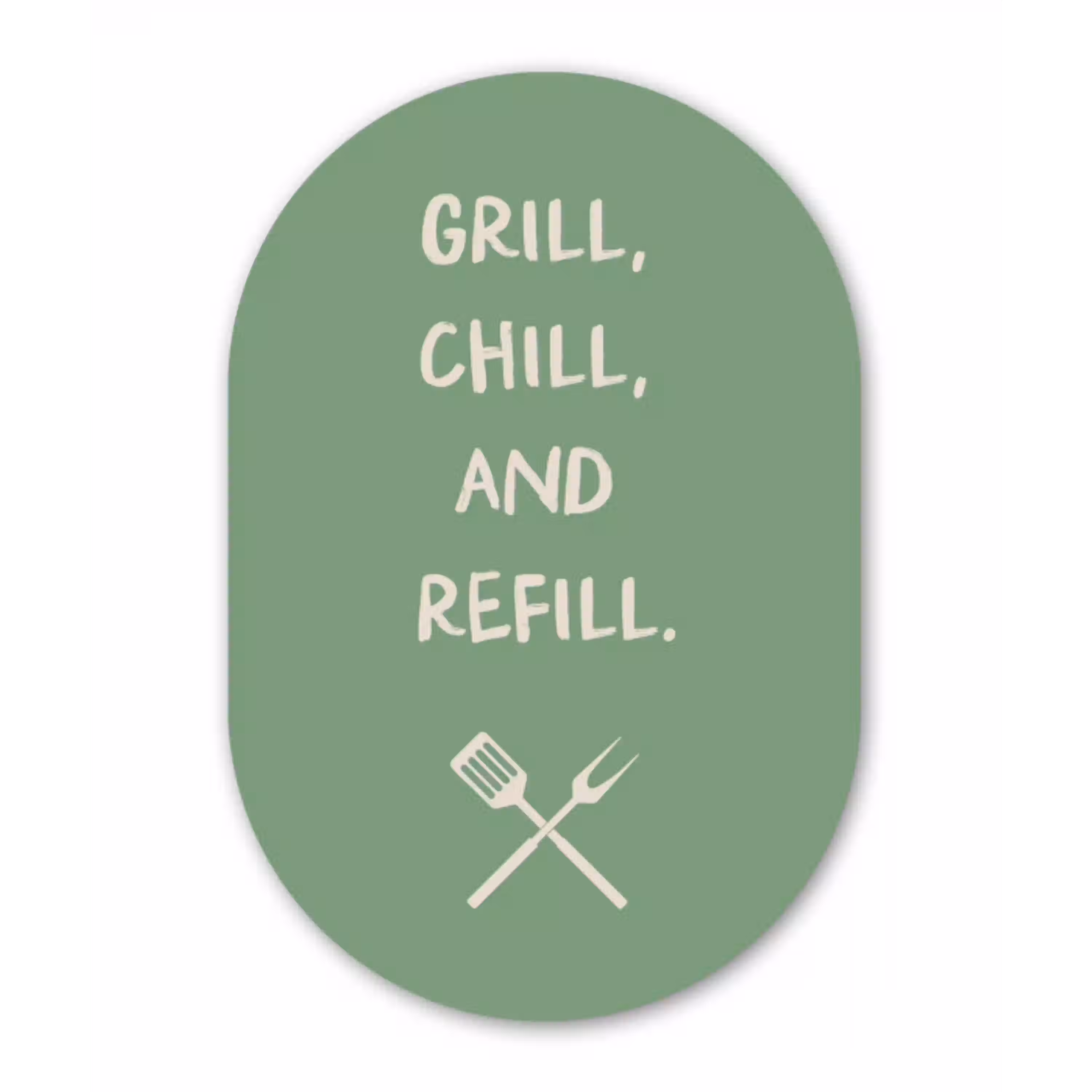 Grill - Groen - Zomer - Quote Wandcirkel Ovaal Glas middel -3d