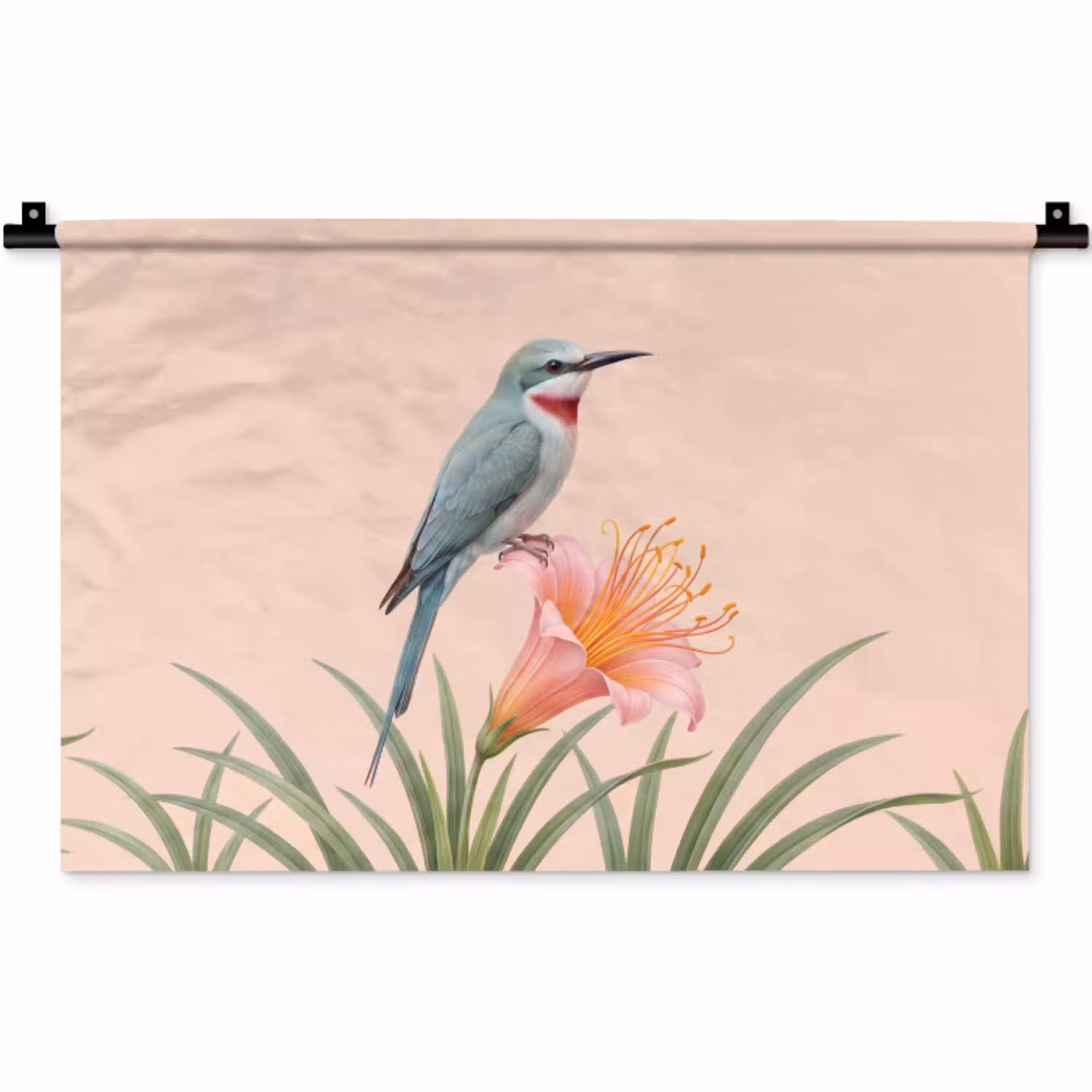 Vogel - Bloem - Natuur - Roze Wandkleed katoen klein -zz3d