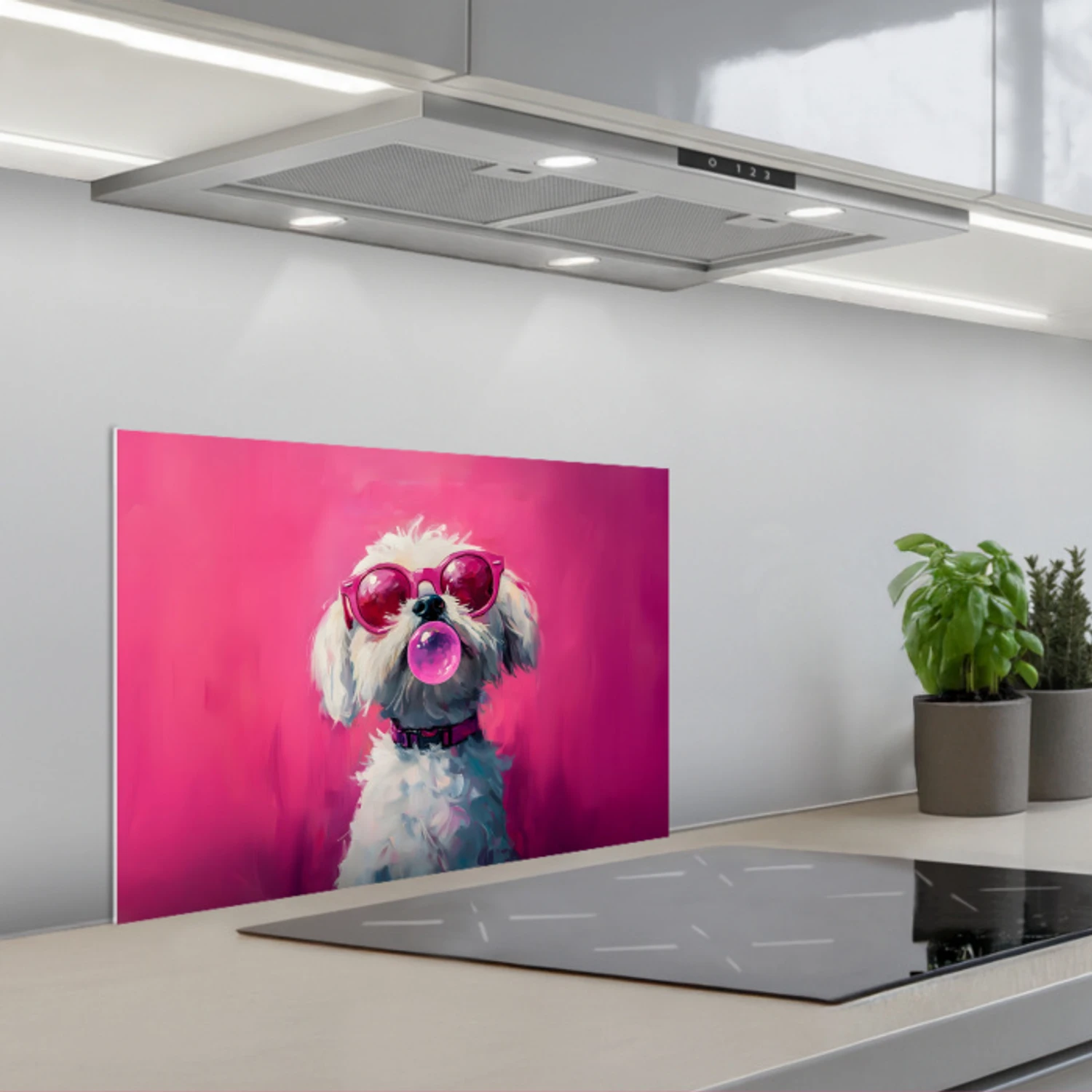 Pink - Hond - Bubbel keuken achterwand spatscherm klein -3d_schuin