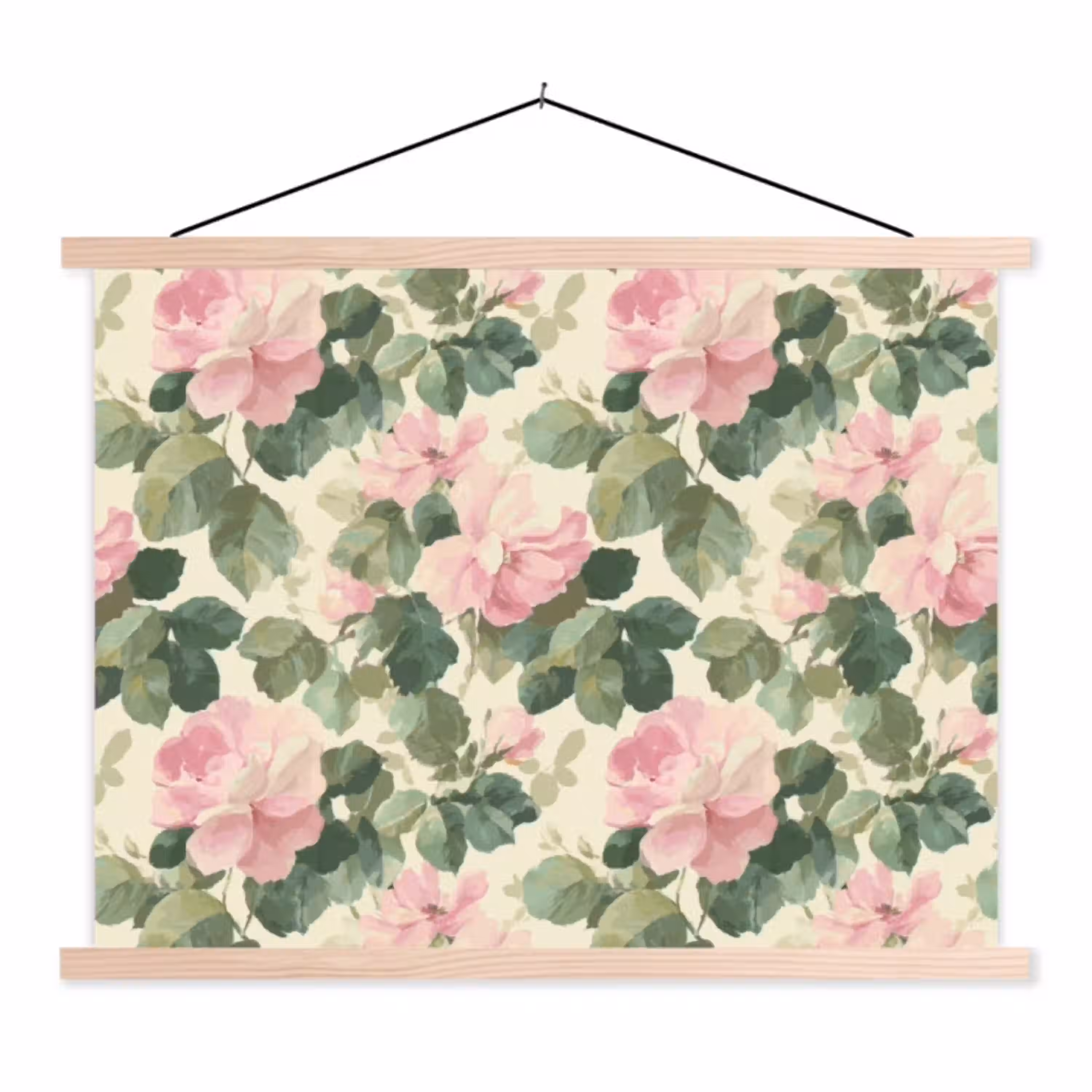Rozen - Botanisch - Roze textielposter latten blank klein 122 -3d