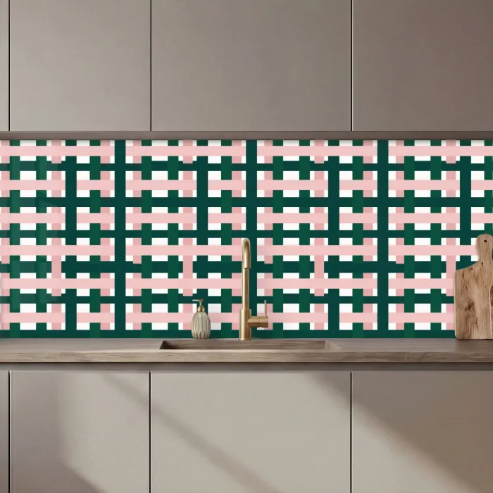 Vlechtpatroon - Groen - Roze - Grafisch keuken achterwand 2 middel 871 zz_3dshopping