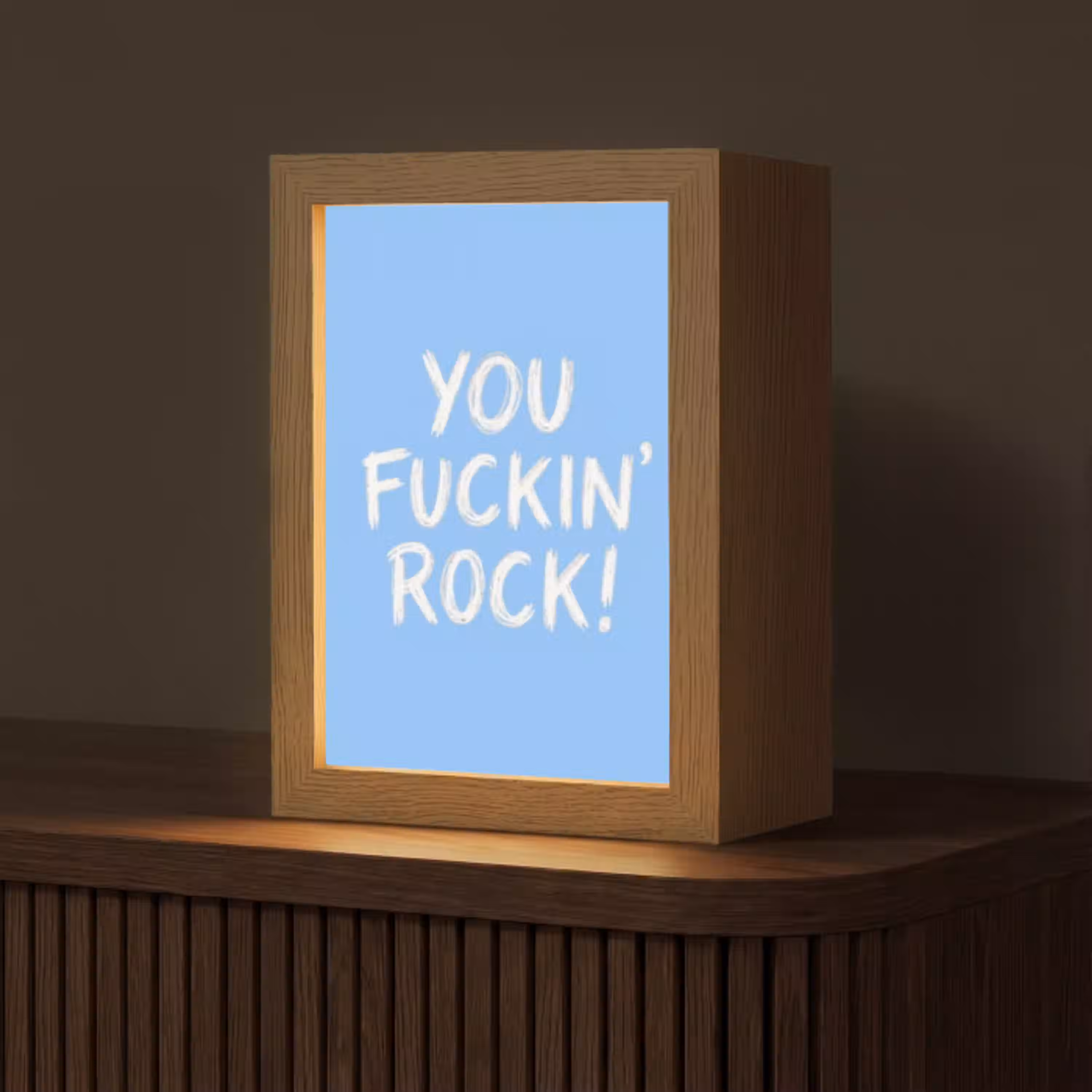 Blauw - Wit - You fuckin rock Light Box met kabel (Tafellamp) klein -z3d_website