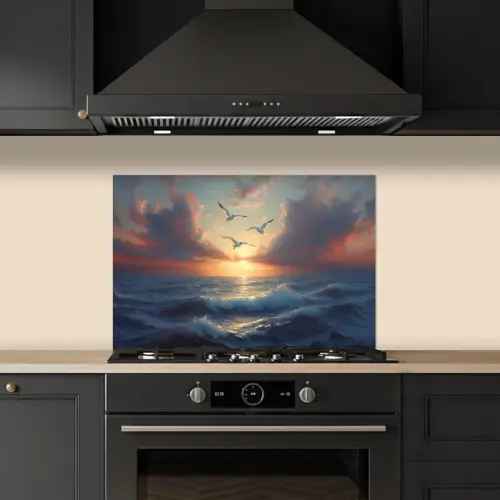 Meeuwen - Zonsondergang - Zee - Wolken keuken achterwand spatscherm klein -sfeer1