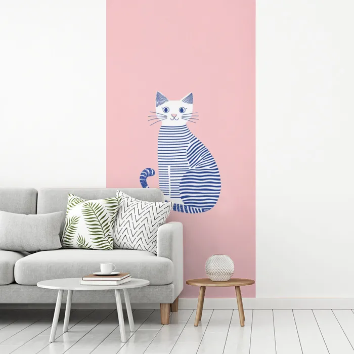Kat - Illustratie - Minimalistisch - Roze fotobehang vinyl groot -woonkamer
