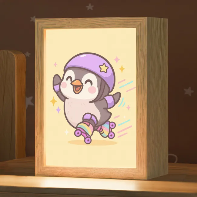 Pinguïn - Rolschaatsen - Geel - Energiek Light Box met kabel klein -zzz_3d_website