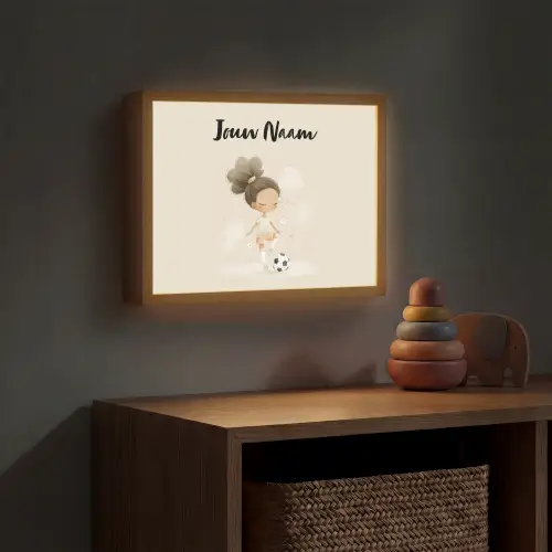 Meisje - Knot - Bruin - Voetbal Light Box met batterij (Wandlamp kind) middel -sfeer5_kind