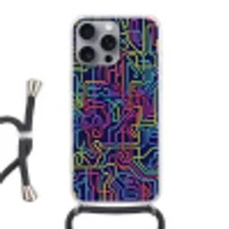 Retro - Abstract - Neon Hoesje iPhone 16 Pro Max met koord klein -3d