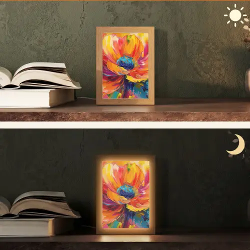 Bloem - Verflook - Modern - Abstract - Kleuren Light Box met kabel (Tafellamp) klein -sfeer3