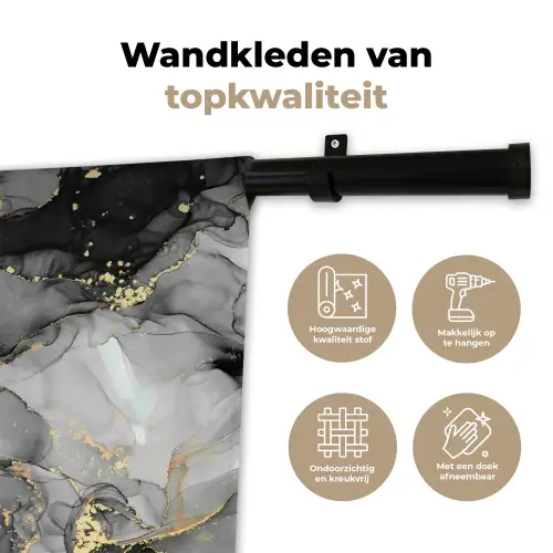 Marmer - Zwart - Goud - Grijs Wandkleed katoen klein -sfeer2