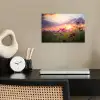 Bloemen - Roze - Zonsondergang - Natuur - Weide - Horizon poster papier klein -sfeer1