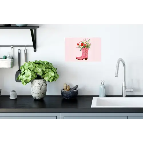 Cowboylaarzen - Roze - Boeket - Bloemen Muursticker klein -keuken
