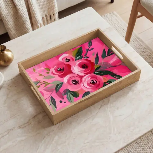 Bloemen - Verf - Roze Dienblad Rechthoek middel -sfeer1